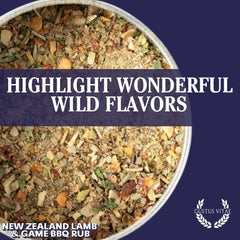 Close-up of Gustus Vitae label on spice jar, highlighting small-batch quality.