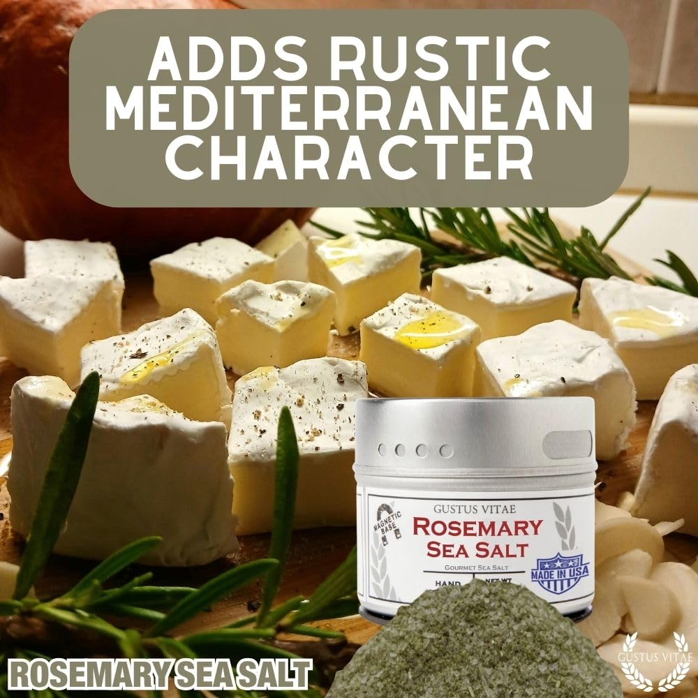 Gustus Vitae Rosemary Sea Salt kept in a USA handcrafted tin.