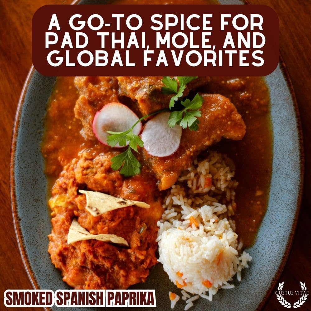 Gustus Vitae Smoked Paprika jar closeup shows fine grind ideal for rubs and soups