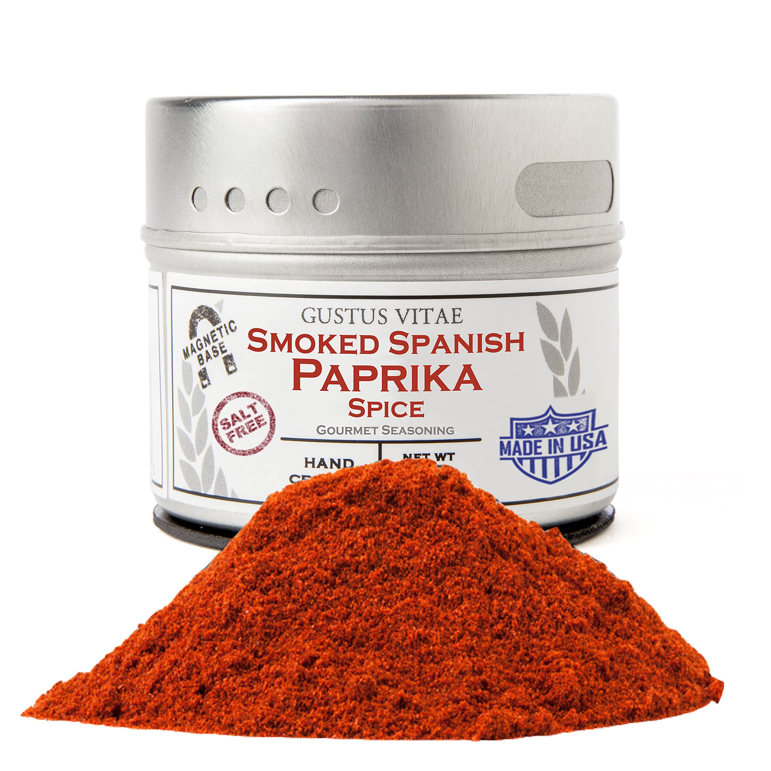 Gustus Vitae Smoked Spanish Paprika tin front showcases premium flavor for grilled dishes