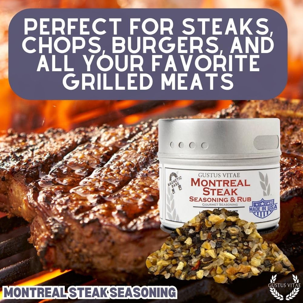 Gustus Vitae Montreal seasoning close-up reveals textured herbs for gourmet cooking.