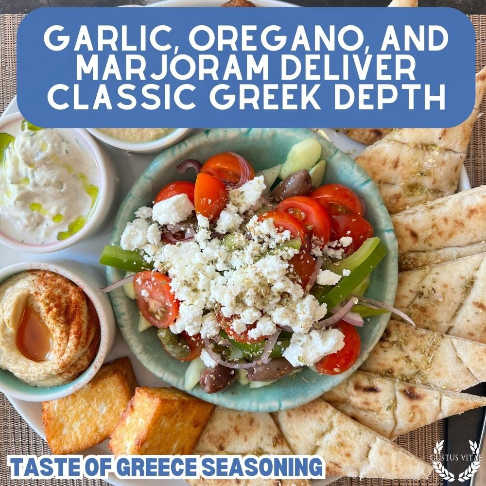 Dusting Taste of Greece over a dish for vibrant Mediterranean flavor