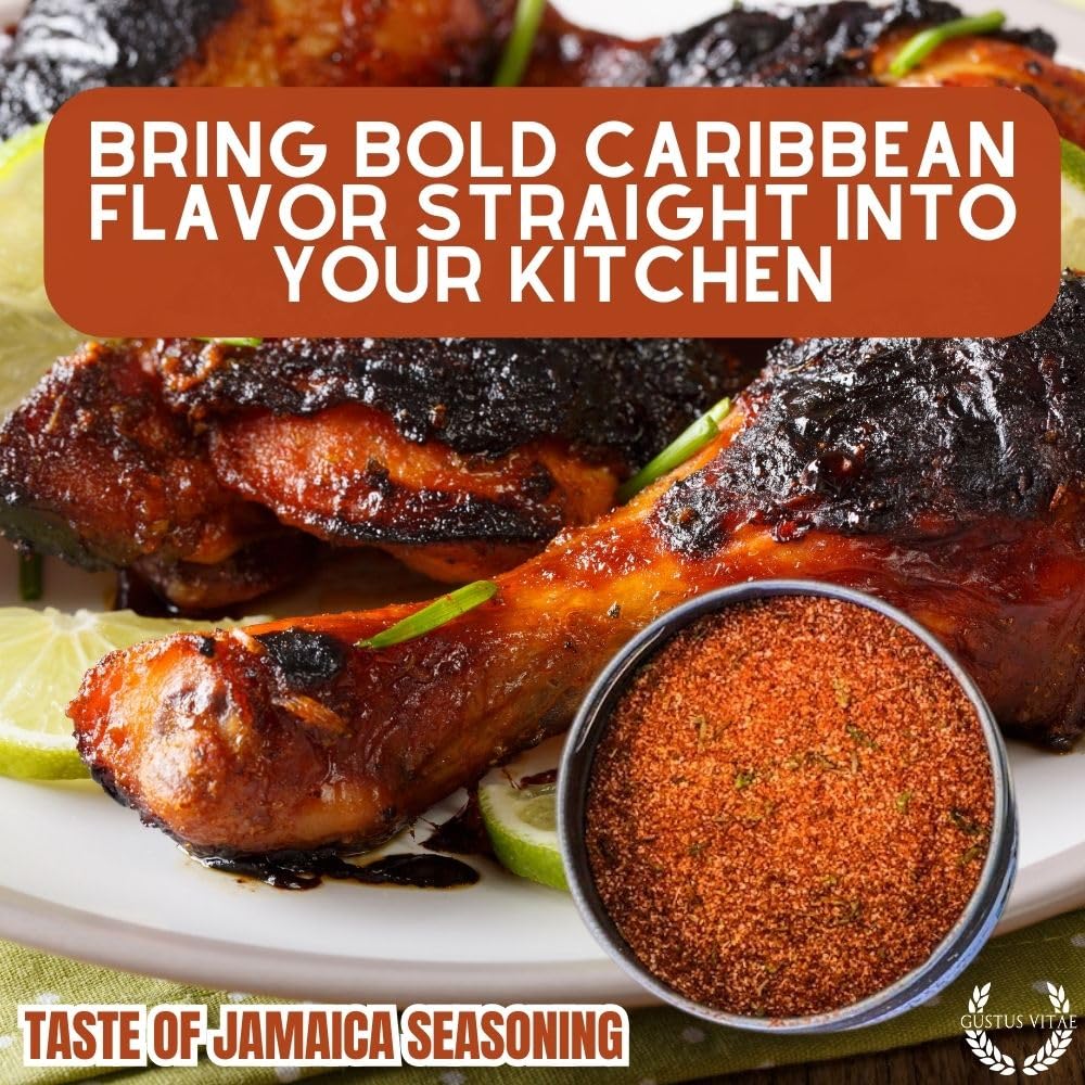 Gustus Vitae Taste of Jamaica Seasoning tin keeps premium aroma on display.