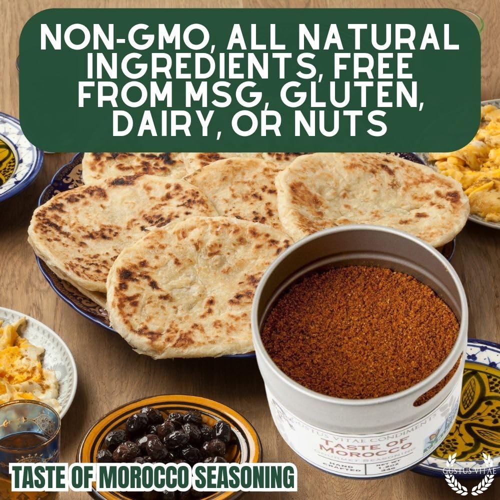 Gustus Vitae Taste of Morocco culinary use shows versatile seasoning for tagines and grilled meats.