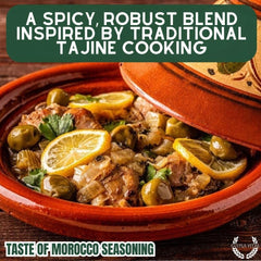 Gustus Vitae Taste of Morocco packaging emphasizes artisanal, small-batch quality for elevated home cooking.