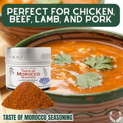 Gustus Vitae Taste of Morocco spice blend bowl demonstrates vibrant aromas for roasted vegetables.