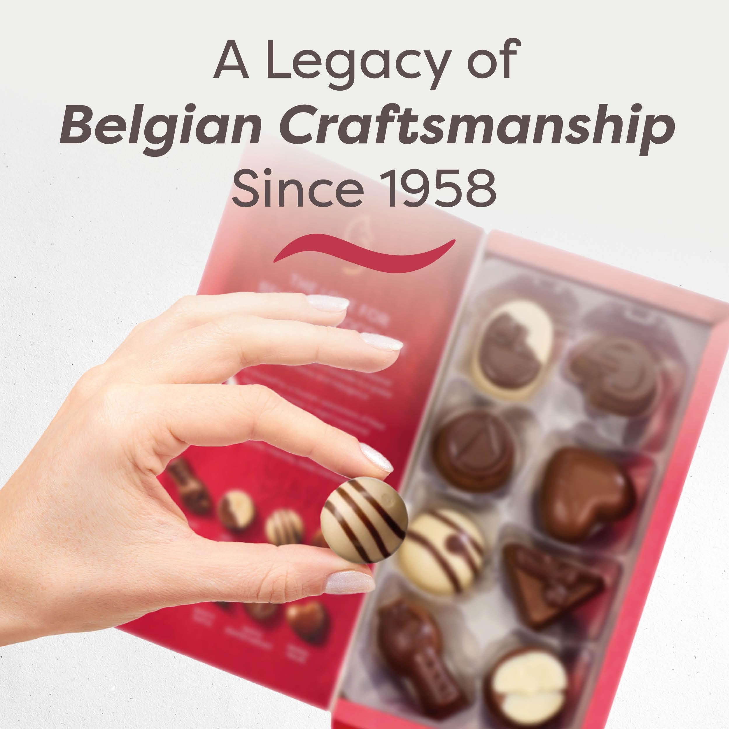 Guylian hazelnut pralines with Mediterranean nuts offer refined flavor.