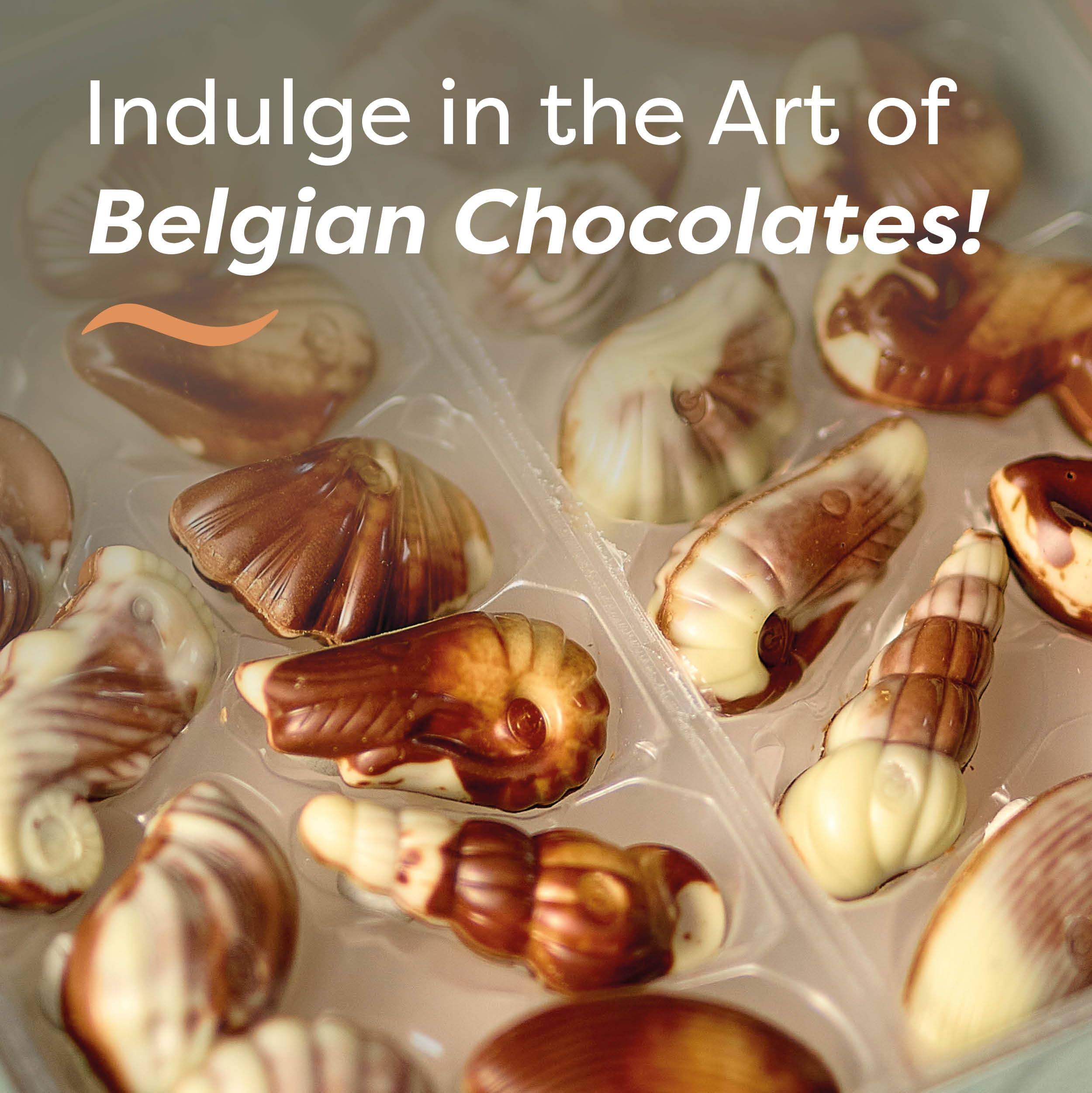 Close-up of marbled Belgian chocolate shells highlighting artisan craftsmanship.