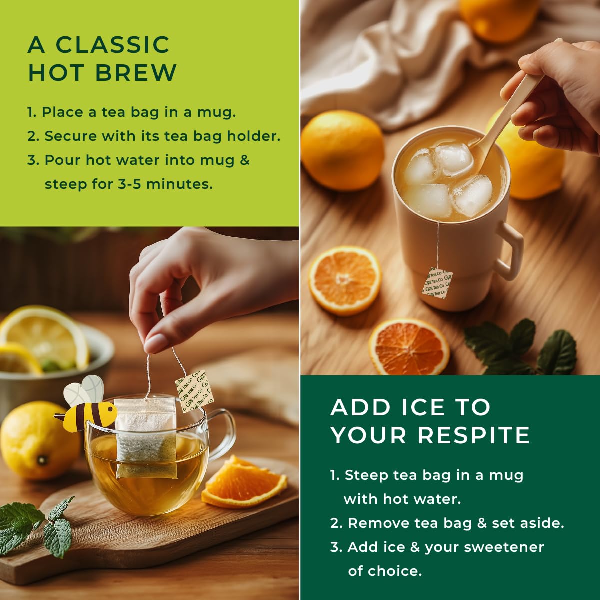 Gya Tea Co Citrus Mint box with 20 tea bags ready to brew