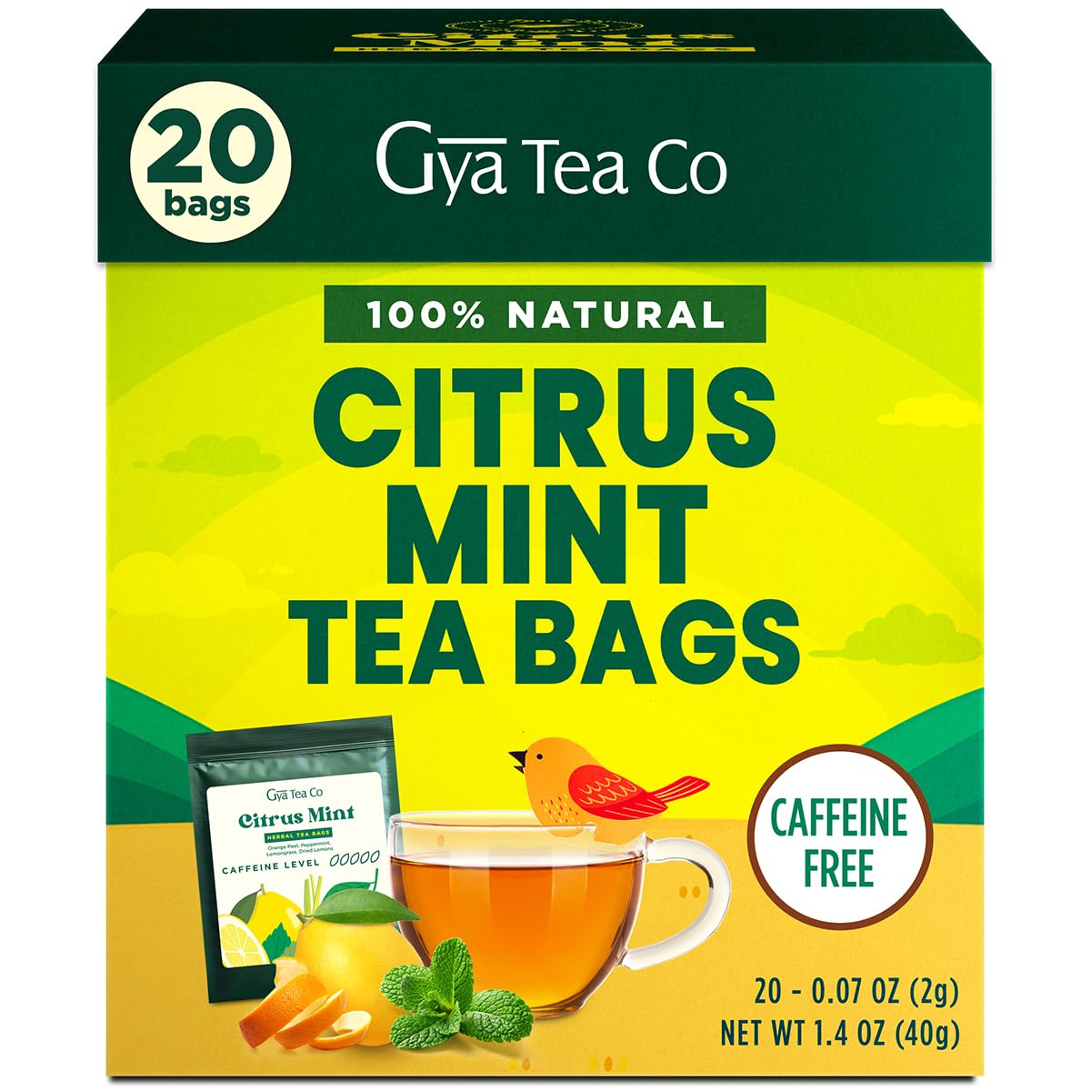 Gya Tea Co Citrus Mint tea bag in box for all-day refreshment