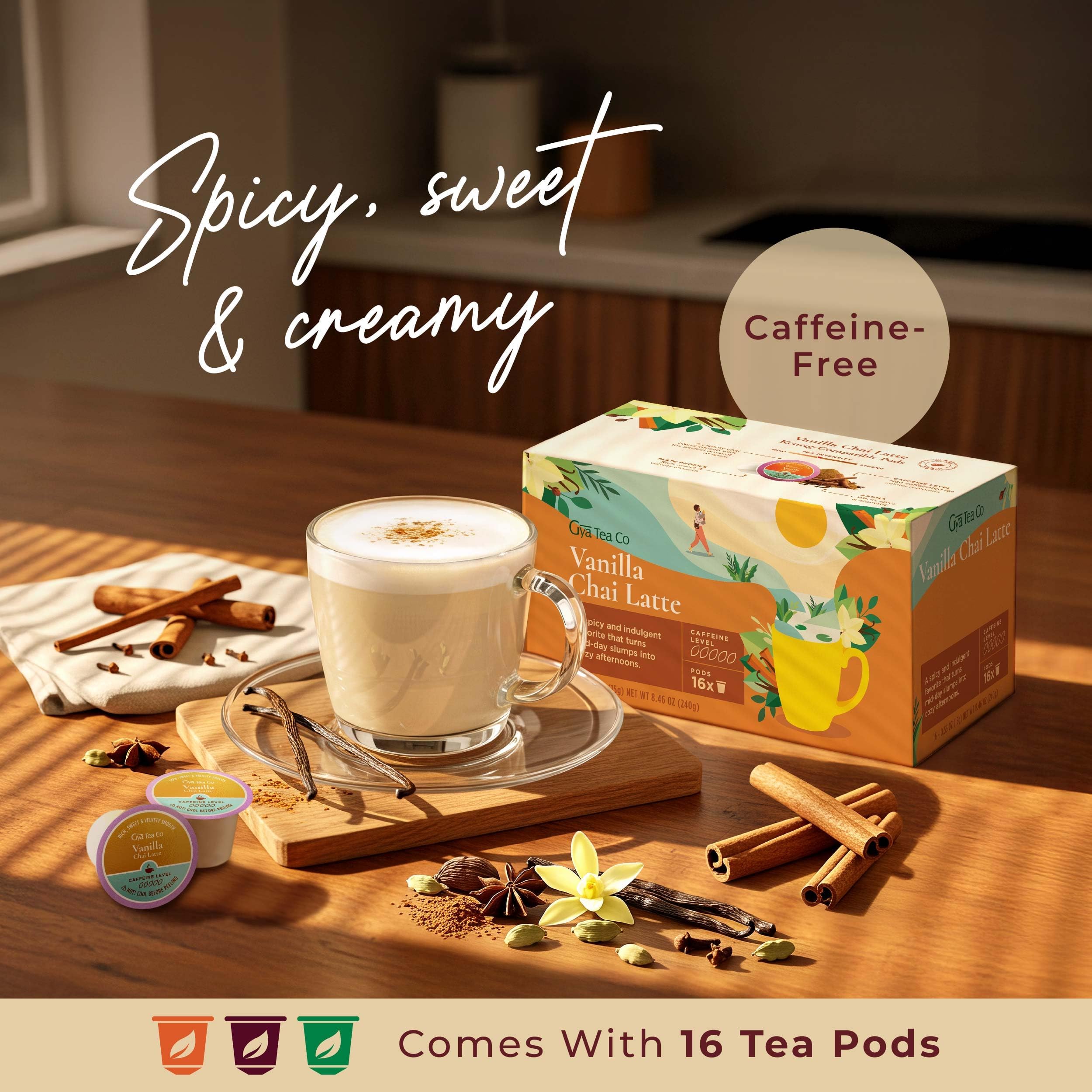 Gya Tea Co creamy vanilla chai latte pour in a mug