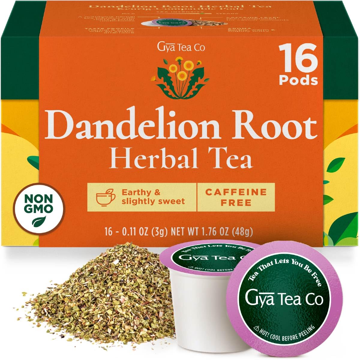 Gya Tea Co dandelion leaf and root tea pod closeup showing premium natural ingredients