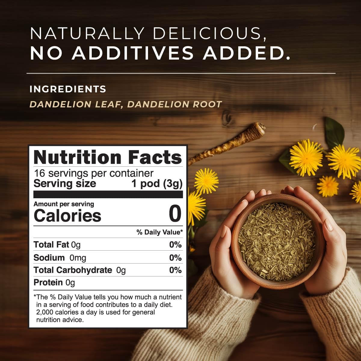 Gya Tea Co dandelion tea pod packaging emphasizing convenient caffeine-free wellness