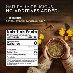 Gya Tea Co dandelion tea pod packaging emphasizing convenient caffeine-free wellness