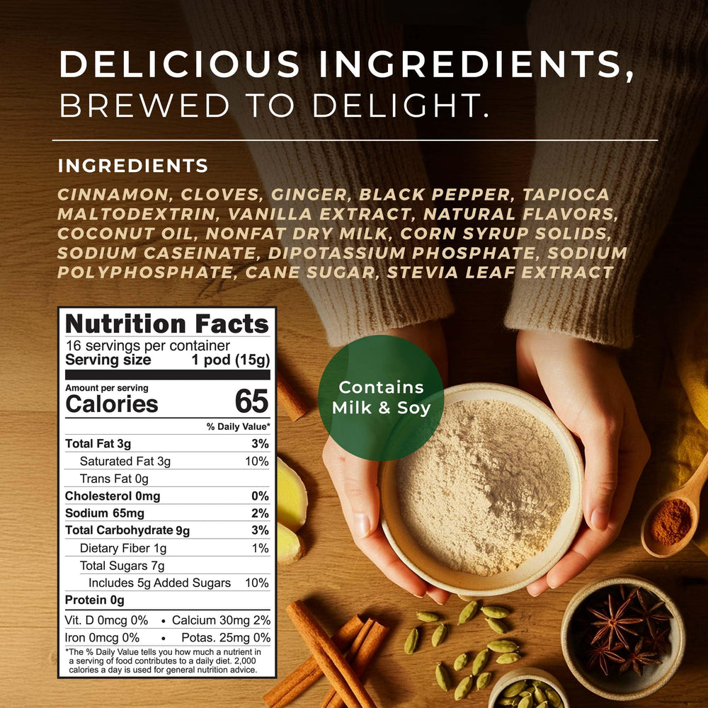 Gya Tea Co decaf vanilla chai pods closeup highlighting premium ingredients