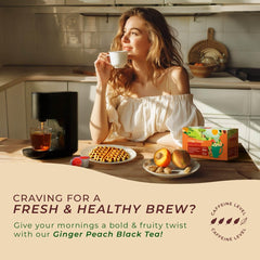 Gya Tea Co Ginger Peach tea pod close-up reveals fragrant notes.