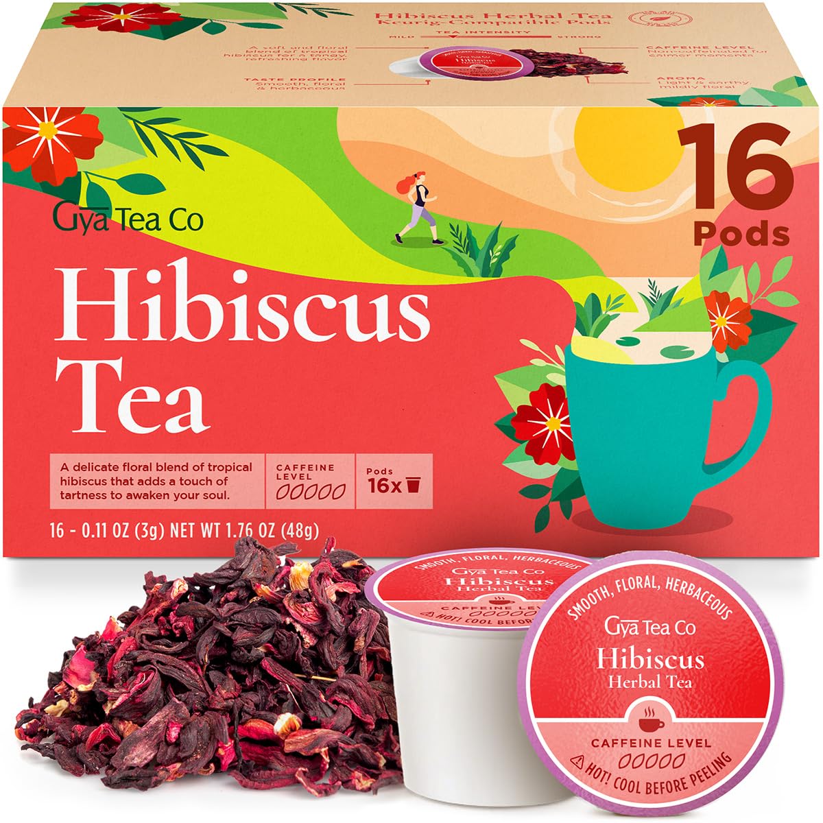 Gya Tea Co hibiscus gift set packaging shows caffeine-free refreshment for any moment