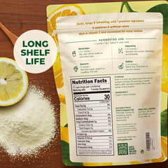 Gya Tea Co lemon powder jar open with scoop for convenient baking.