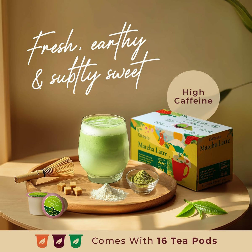 Gya Tea Co Matcha Latte pods pack offering quick, convenient brewing.