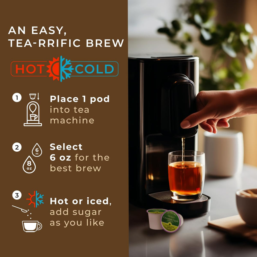Desk-side brew by Gya Tea Co shows quick caffeine-free option.