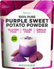Gya Tea Co purple sweet potato powder packaging shows resealable storage for freshness.