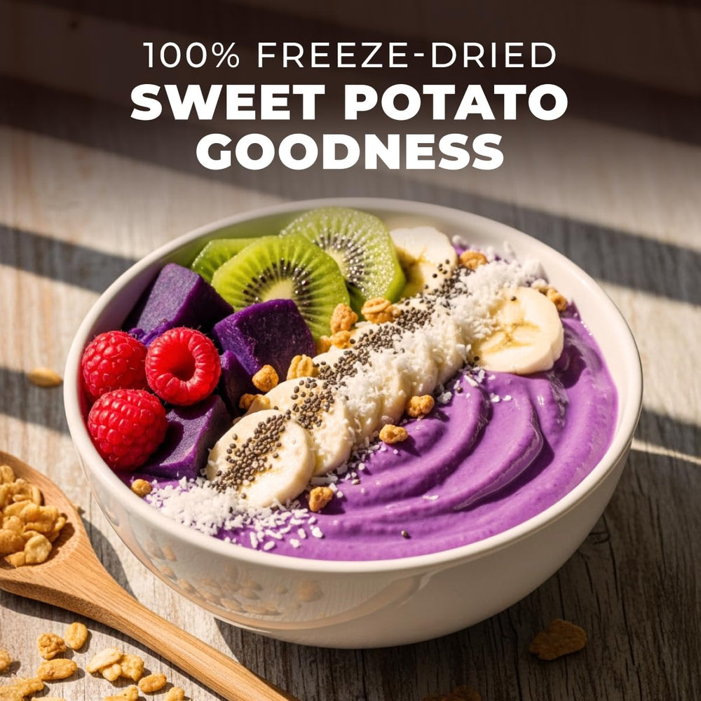 Gya Tea Co purple sweet potato powder in a smoothie adds color and balance.