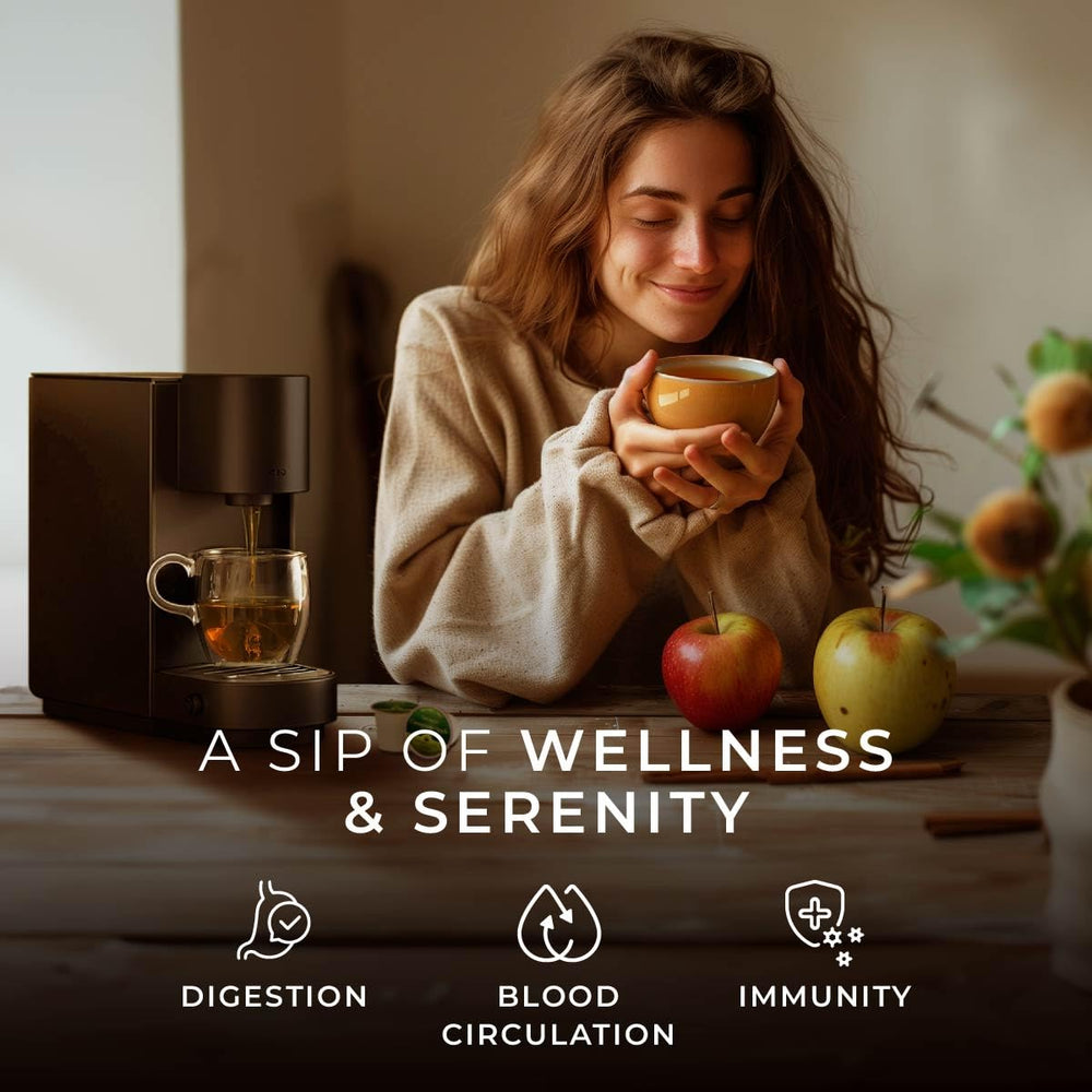 Steaming cup image from Gya Tea Co for cozy relaxation with cinnamon apple tea.