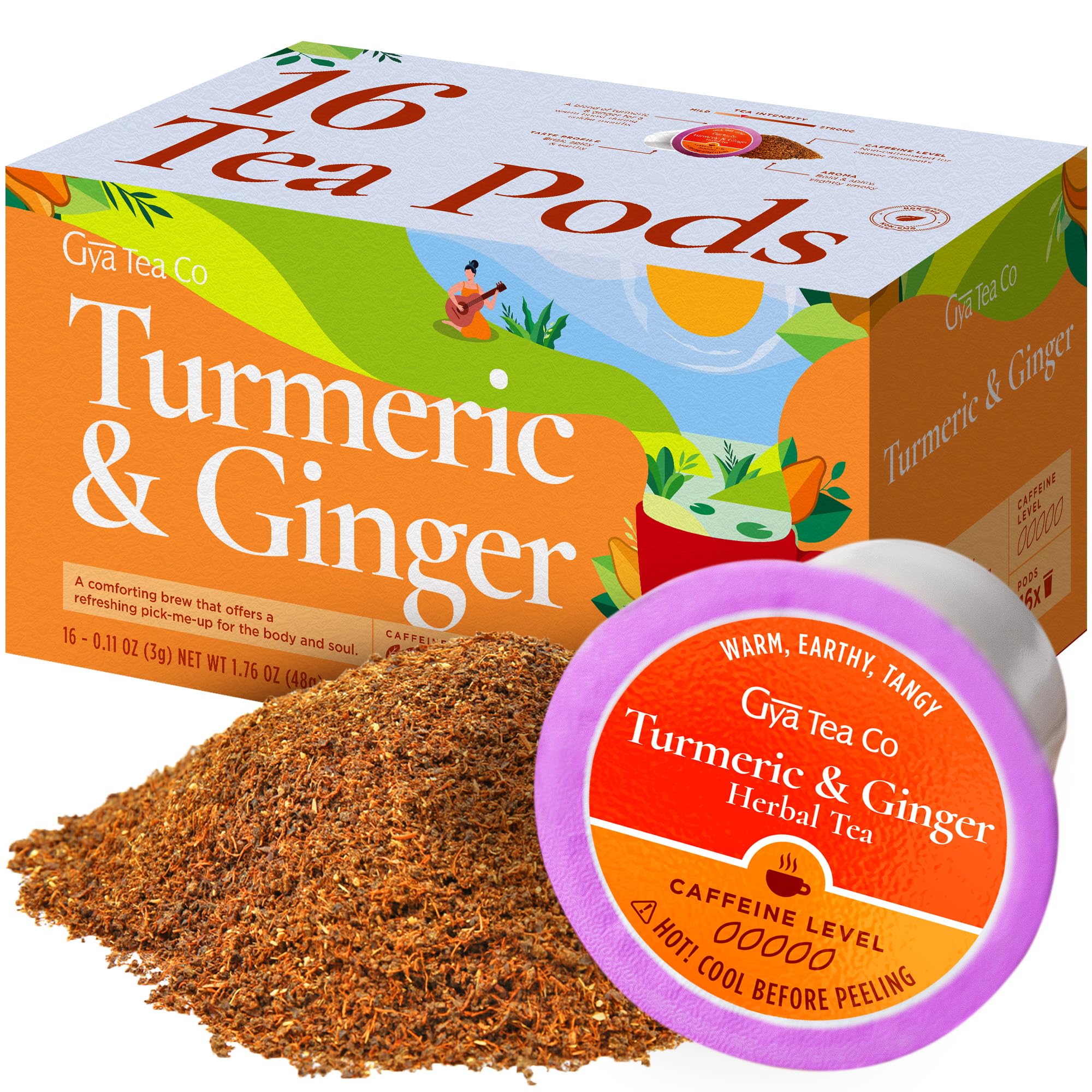 Gya Tea Co turmeric ginger tea pod close-up for caffeine-free flavor