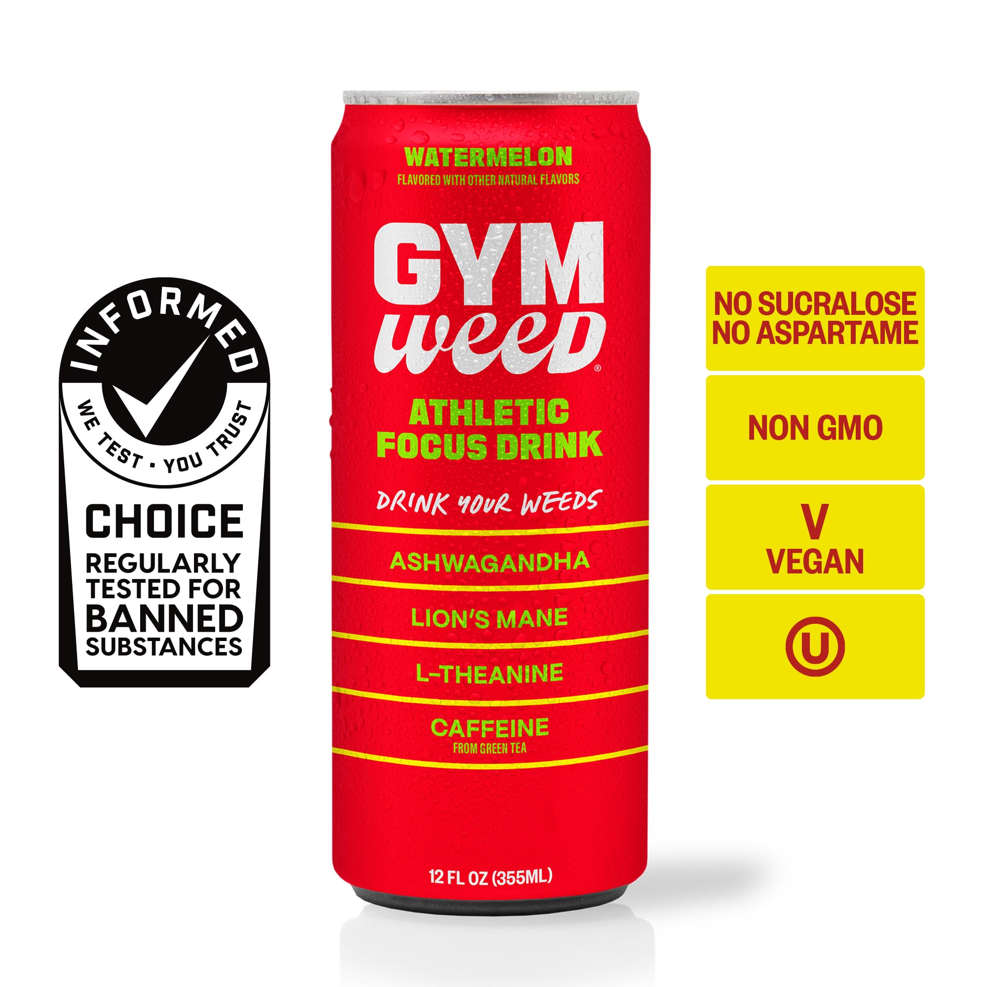 GYM WEED bottle with glass on counter conveys hydration and focus.