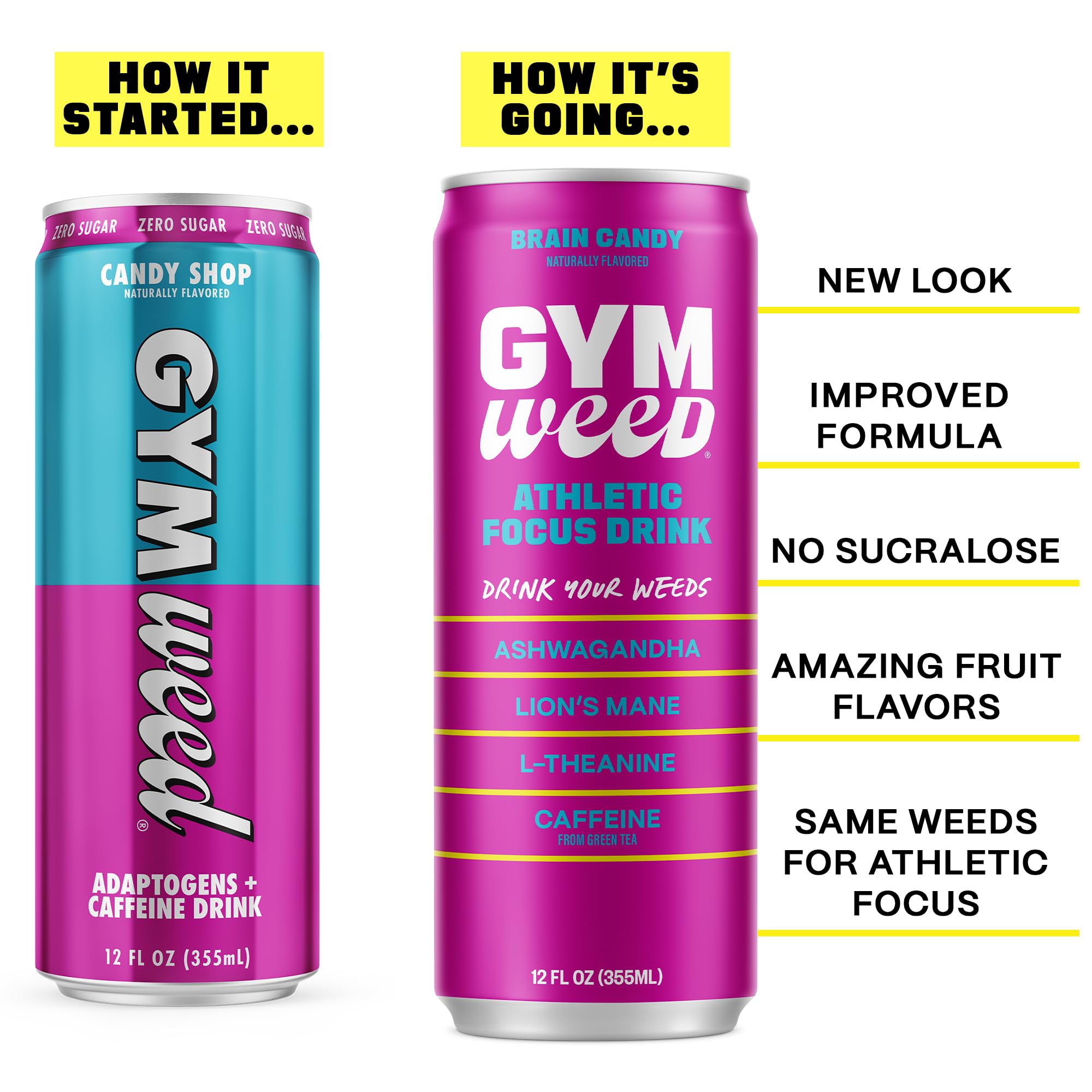 GYM WEED Green Tea caffeine splash highlights clean energy for activity.
