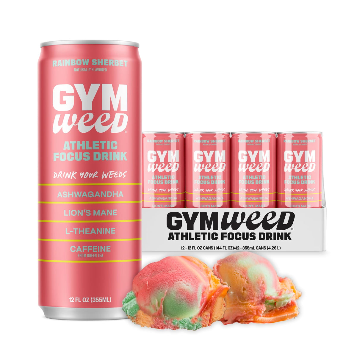 Gym Weed Rainbow Sherbet bottle front showing focused energy label.