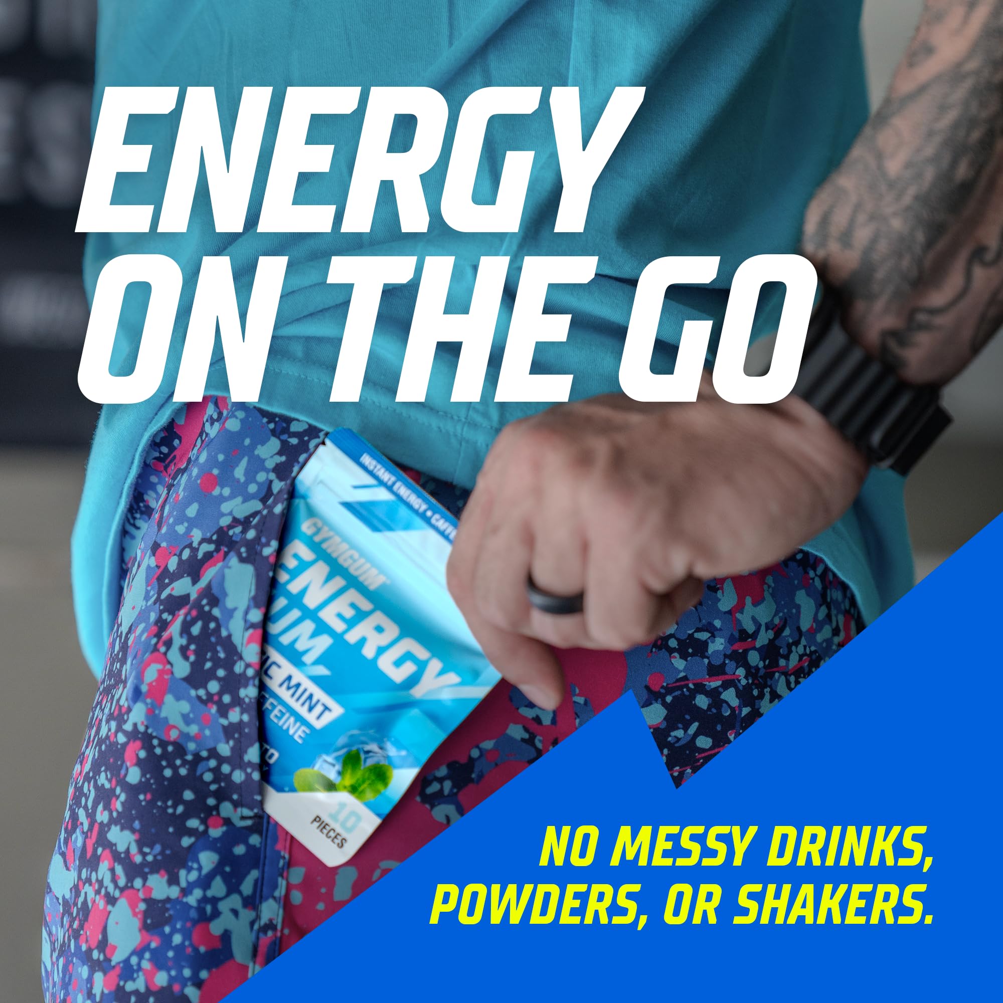GYMGUM Energy Gum with 50mg caffeine from guarana for steady focus.