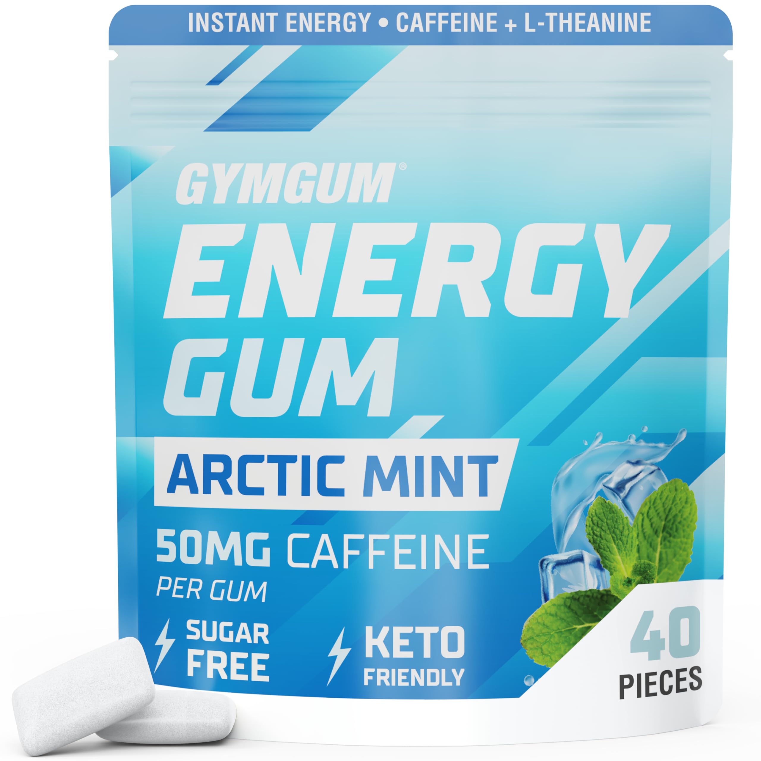 GYMGUM Energy Caffeine Gum Arctic Mint tub ready for on-the-go energy.