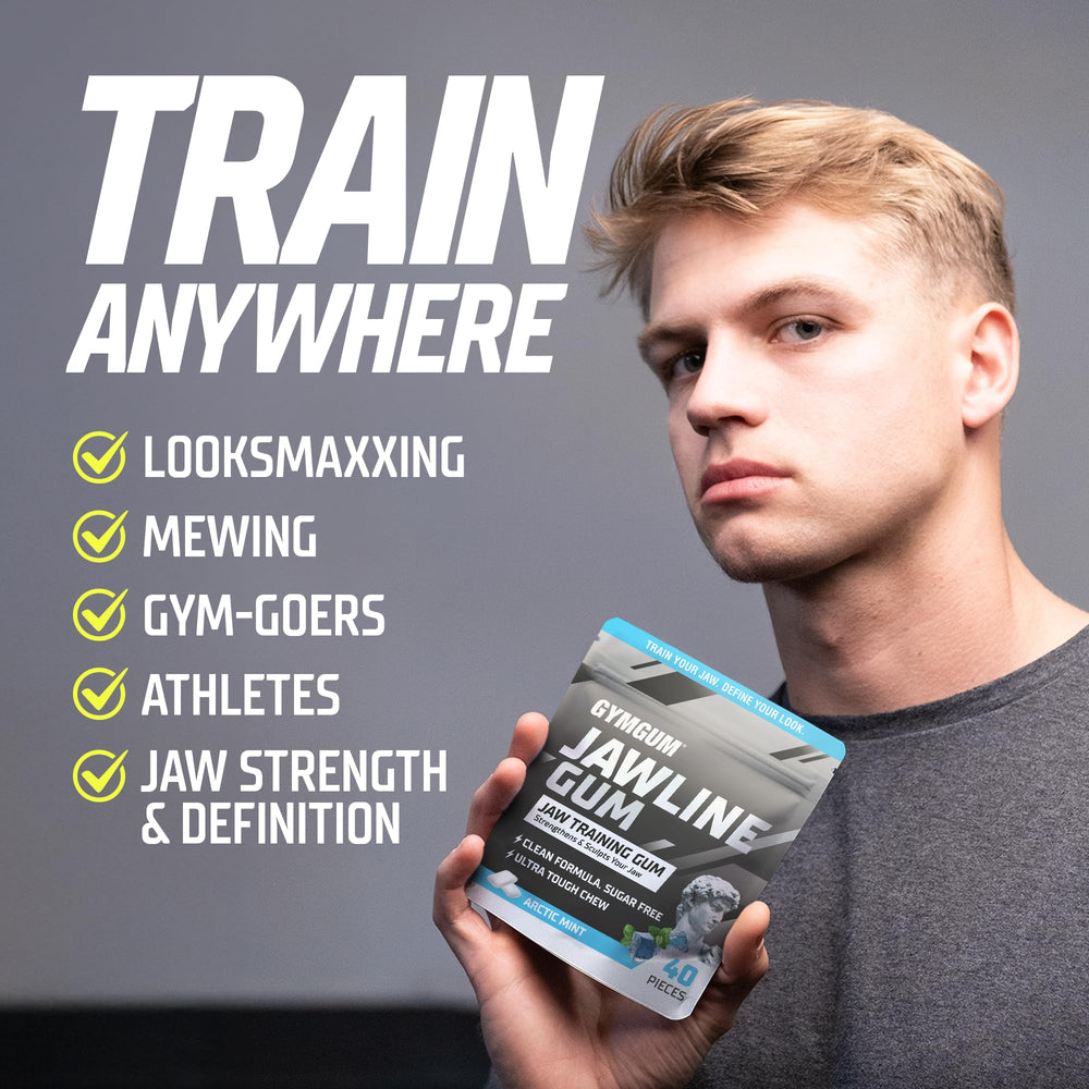 GYMGUM Arctic Mint jawline gum gym-bag carry-all ideal for workouts.