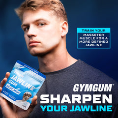 GYMGUM jawline gum masseter workout close-up boosts facial strength.