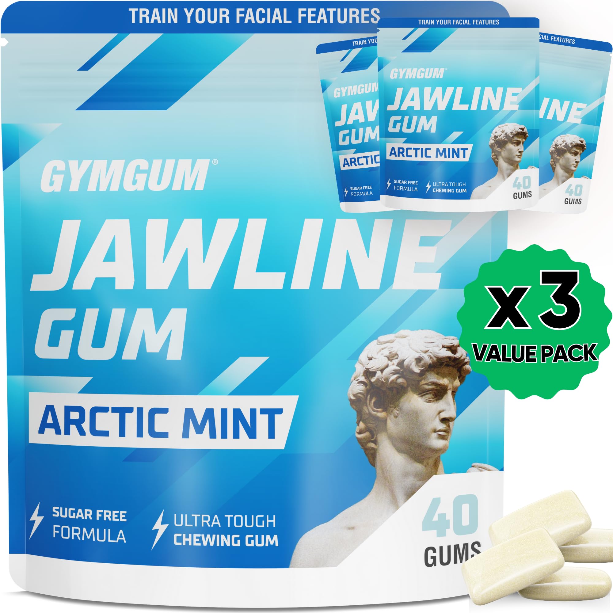 GYMGUM Jawline Gum packaging with Arctic Mint flavor for on-brand training.