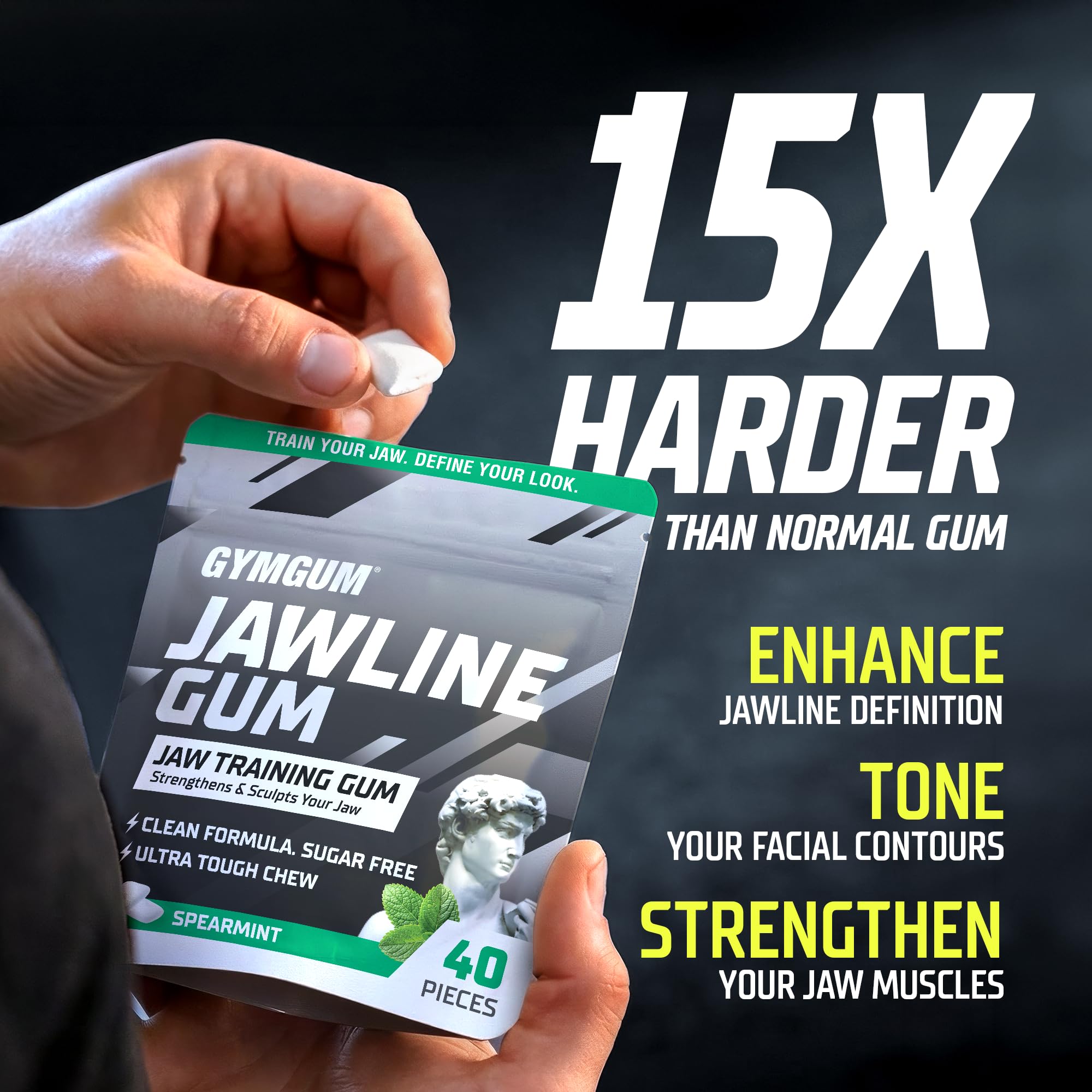 GYMGUM packaging on a shelf highlighting keto-friendly, zero-calorie benefits.
