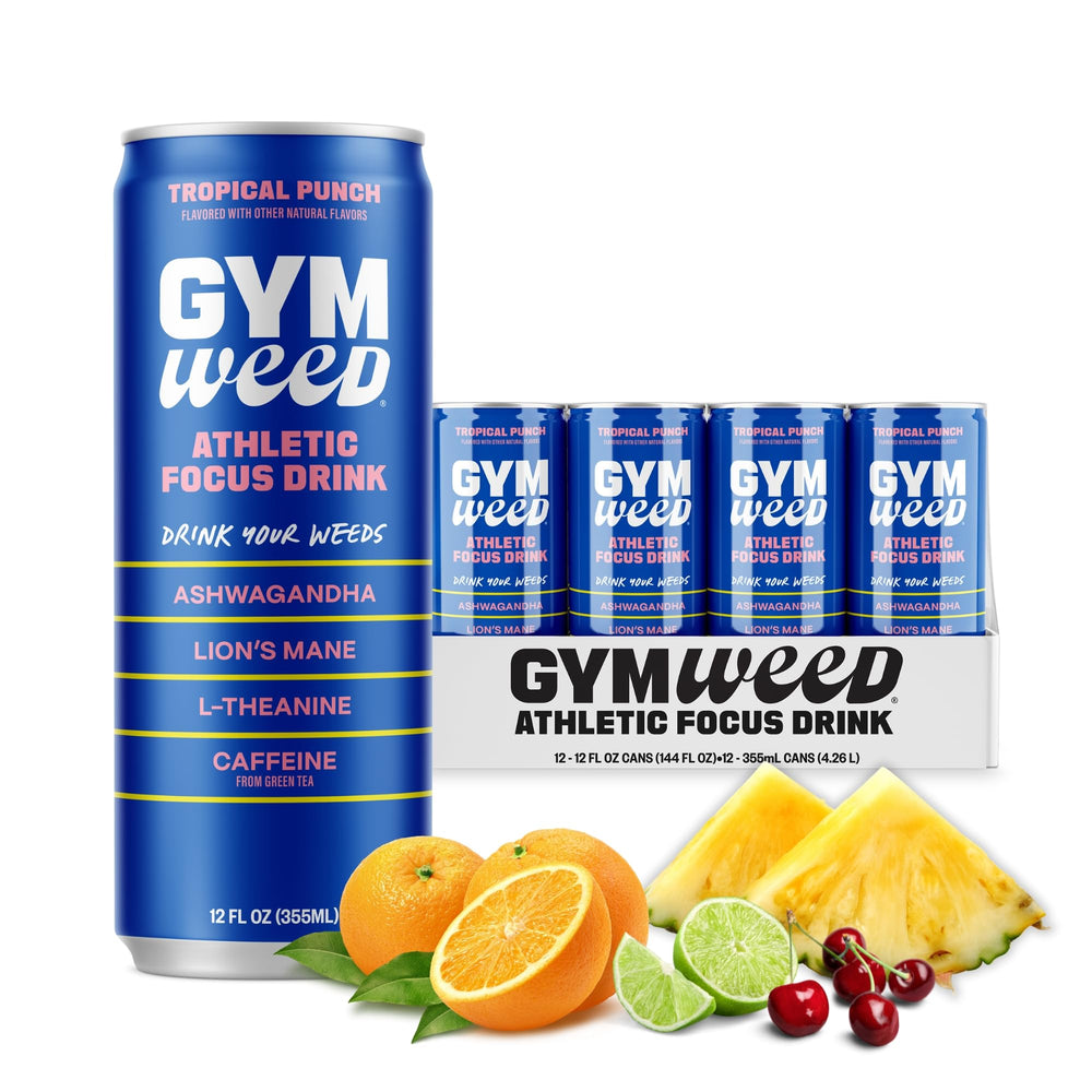GYM WEED Tropical Punch bottle front showing bold flavor and pre-workout focus energy.