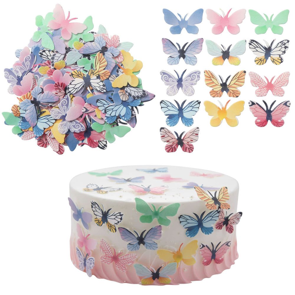 Gyufise 72Pcs edible butterfly toppers in a box, ready to decorate cakes.