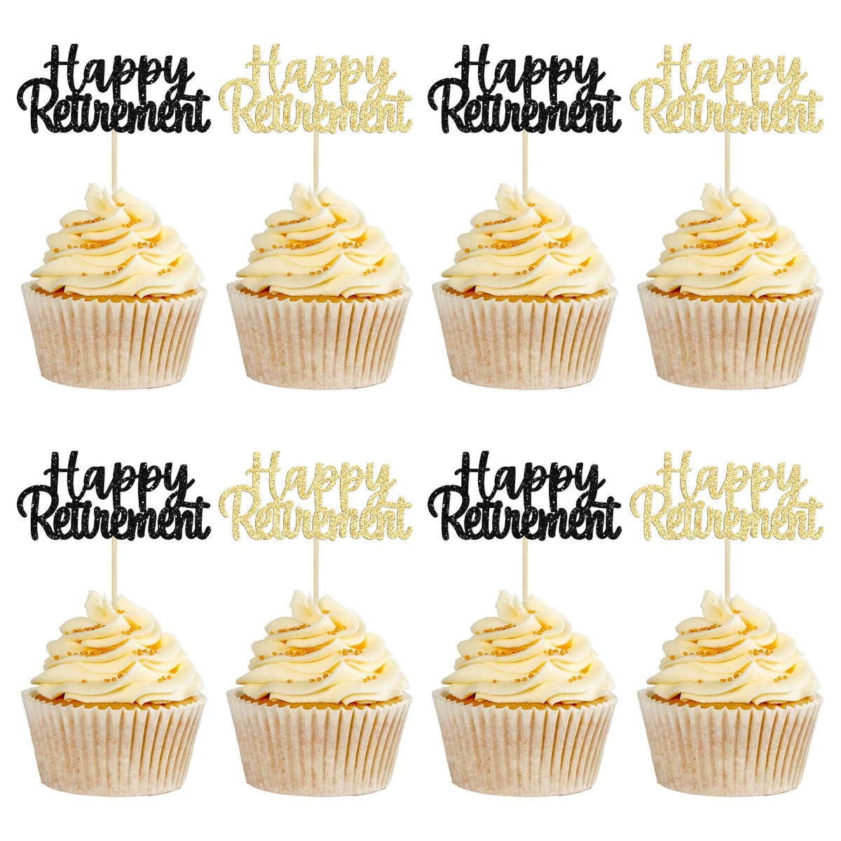 Gyufise retirement toppers ready to insert add festive flair to cupcakes.