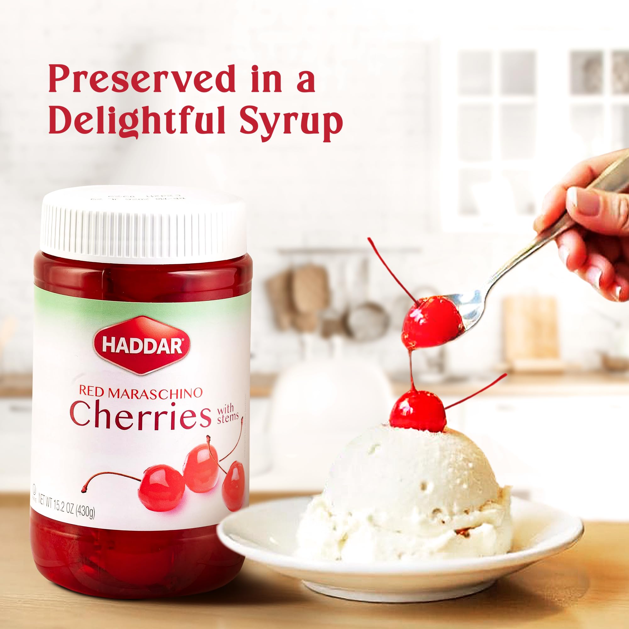 Haddar Maraschino Cherries for baking decoration on pastries and cakes.