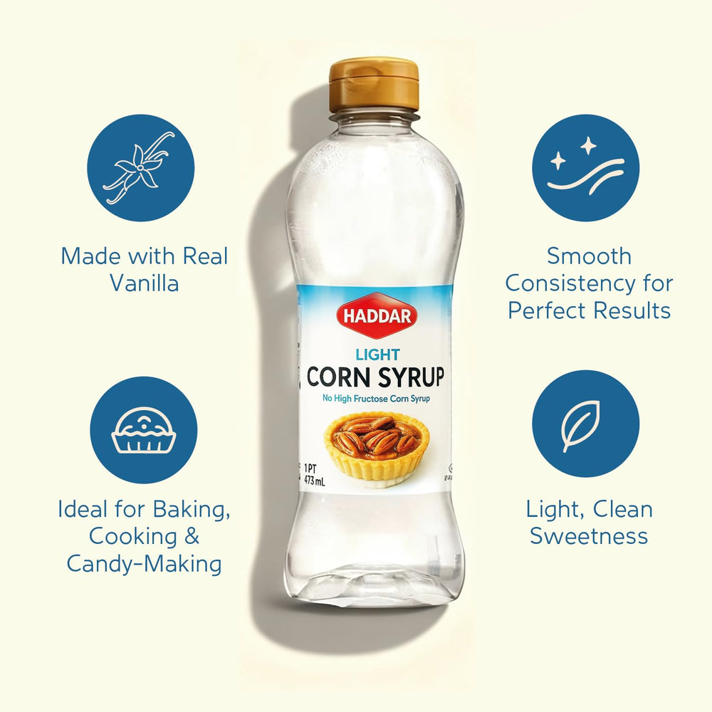 Haddar Light Corn Syrup no high fructose syrup for cleaner sweetness.