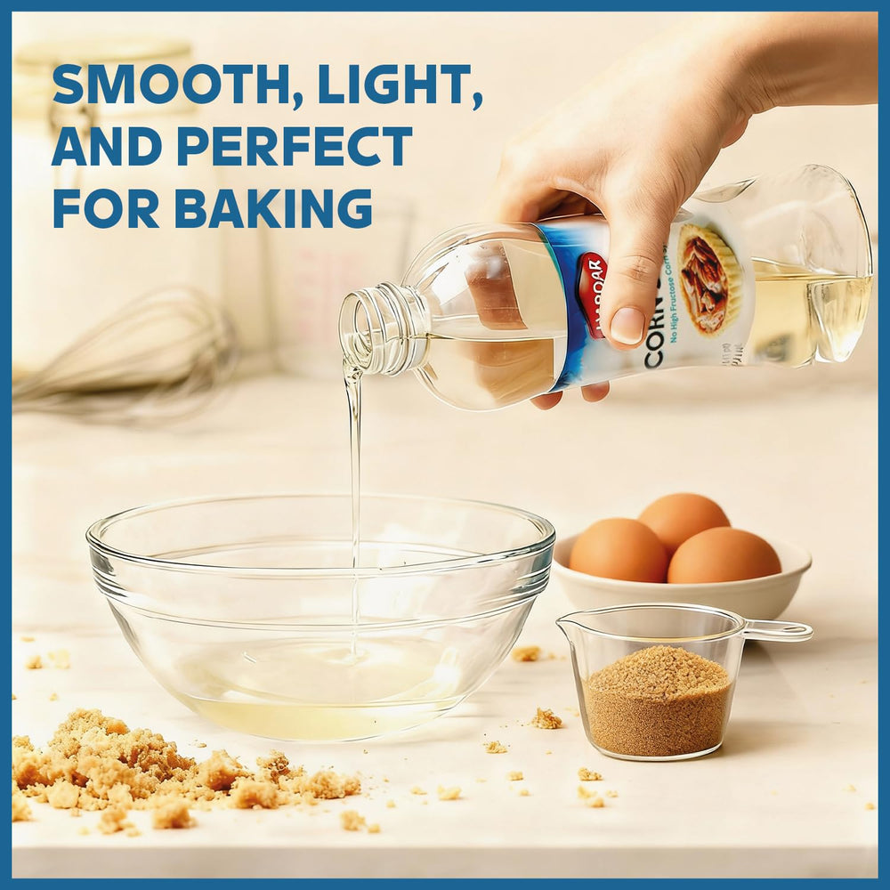 Haddar Light Corn Syrup pouring into batter for even sweetness.