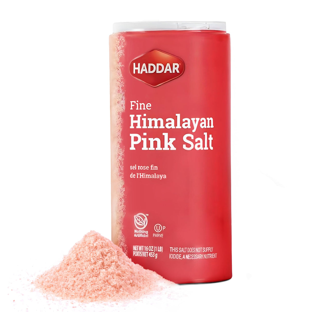 Haddar Pink Himalayan Salt 16oz shaker for precise seasoning