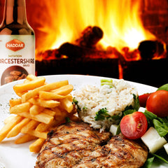 Haddar Worcestershire bottle label closeup highlighting kosher and vegan credentials