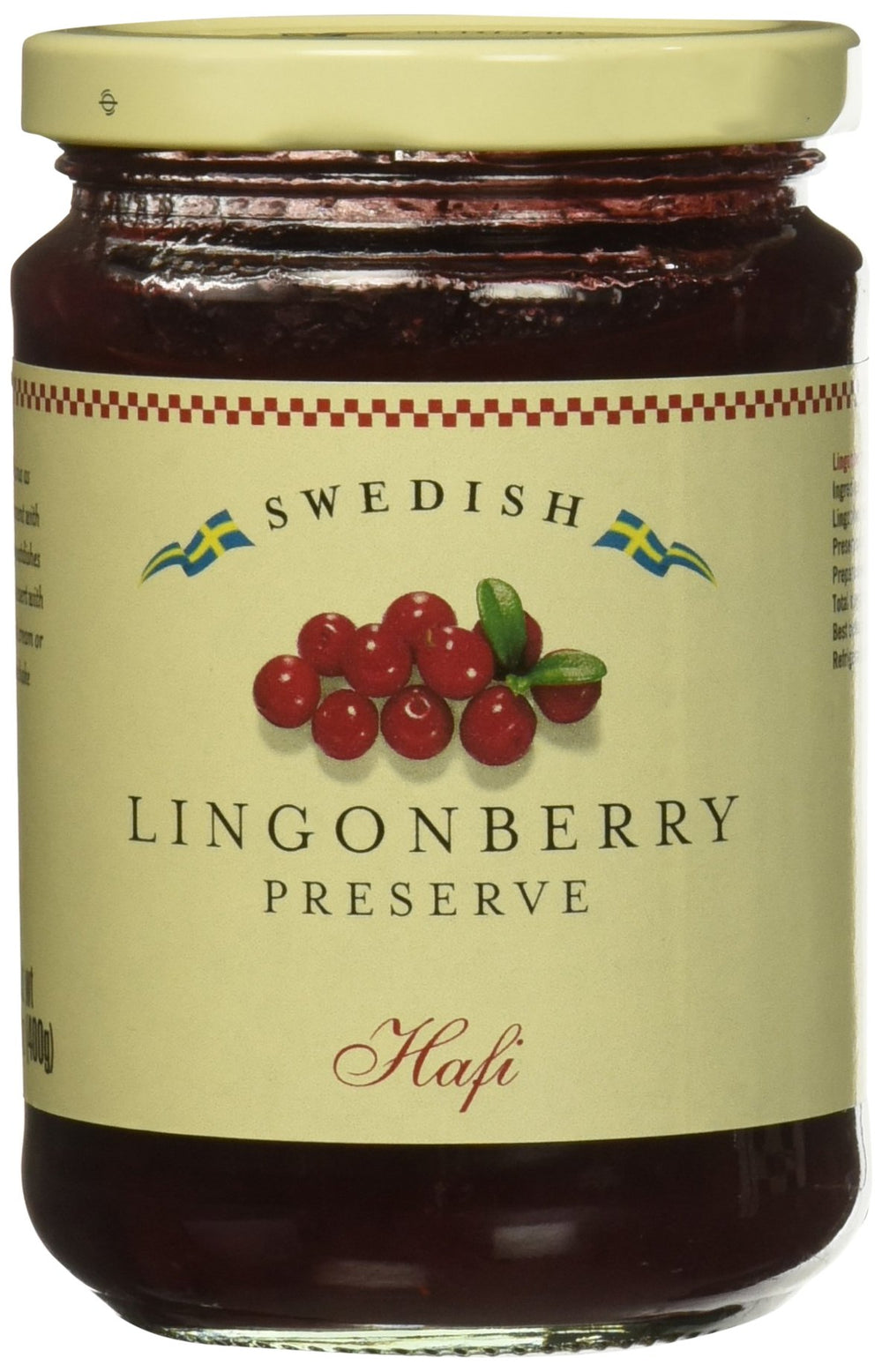 Hafi lingonberry preserves jar on kitchen counter with vibrant berry color ideal for breakfast spreads