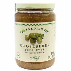 Hafi Swedish Gooseberry Preserves jar for breakfast and desserts.