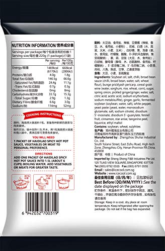 Haidilao hot pot base dissolves in water for quick, convenient preparation.