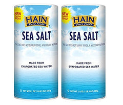 Hain Pure Foods Sea Salt crystals for seasoning and finishing dishes.