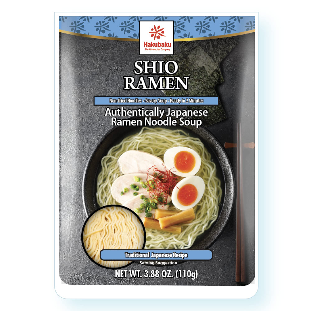 Hakubaku shoyu flavor noodles, soy-based umami base for creative toppings